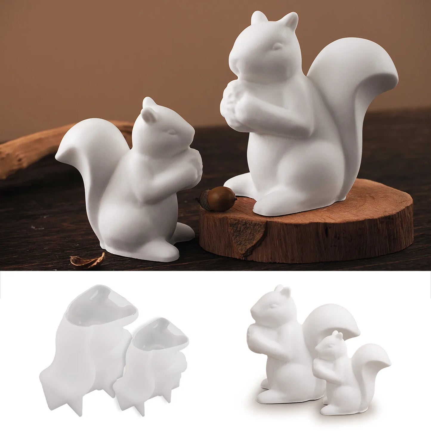 DIY Concrete Bamboo Basket Candle Jar 3D Cute Squirrel Silicone Mold Creative Round Woven Basket Storage Cup Resin Mold Home Dec