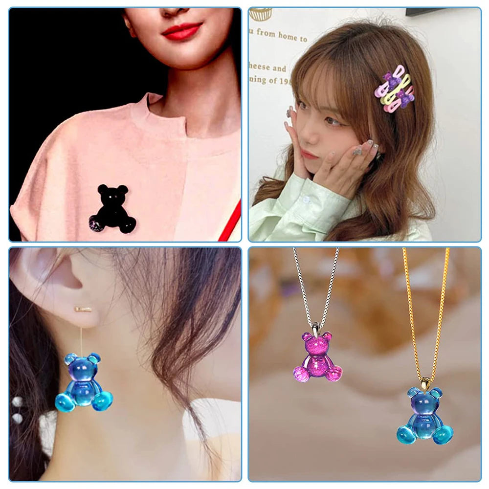 Crystal Bear Resin Silicone Molds Small Bears Charm Epoxy Mould For Earring Pendant Brooch Keychain Jewelry Making Supplies