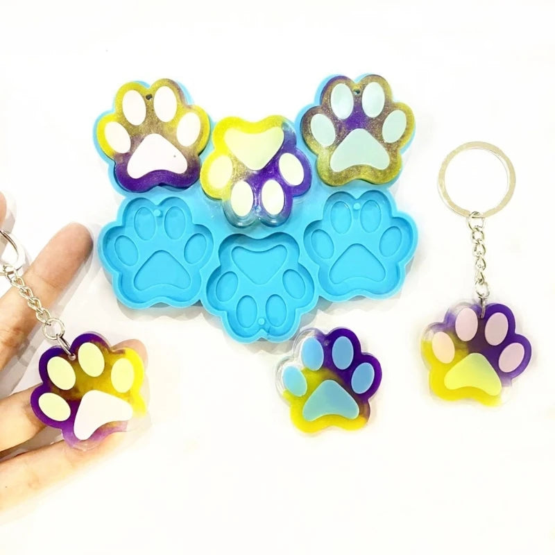 DIY 6 Cavity Cat Paw Shape Earrings Silicone Mold with Hole Necklace Keychain Pendant Charms Hanging Ornament Epoxy Resin Mould