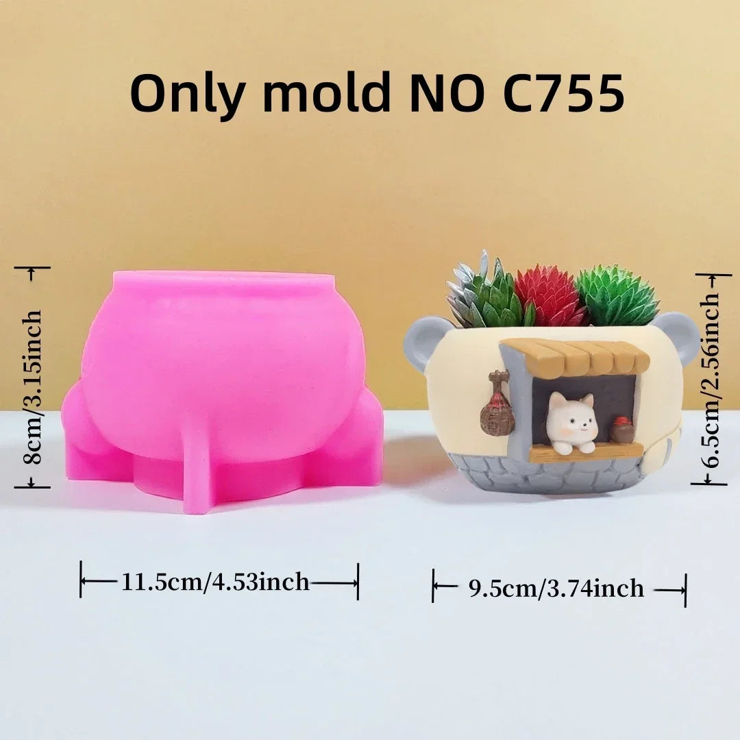 3D Animal Slippers Succulent Plant Flower Pot Resin Silicone Mold Hole Shoes Sandals Storage Box Pen Holder Concrete Gypsum Mold