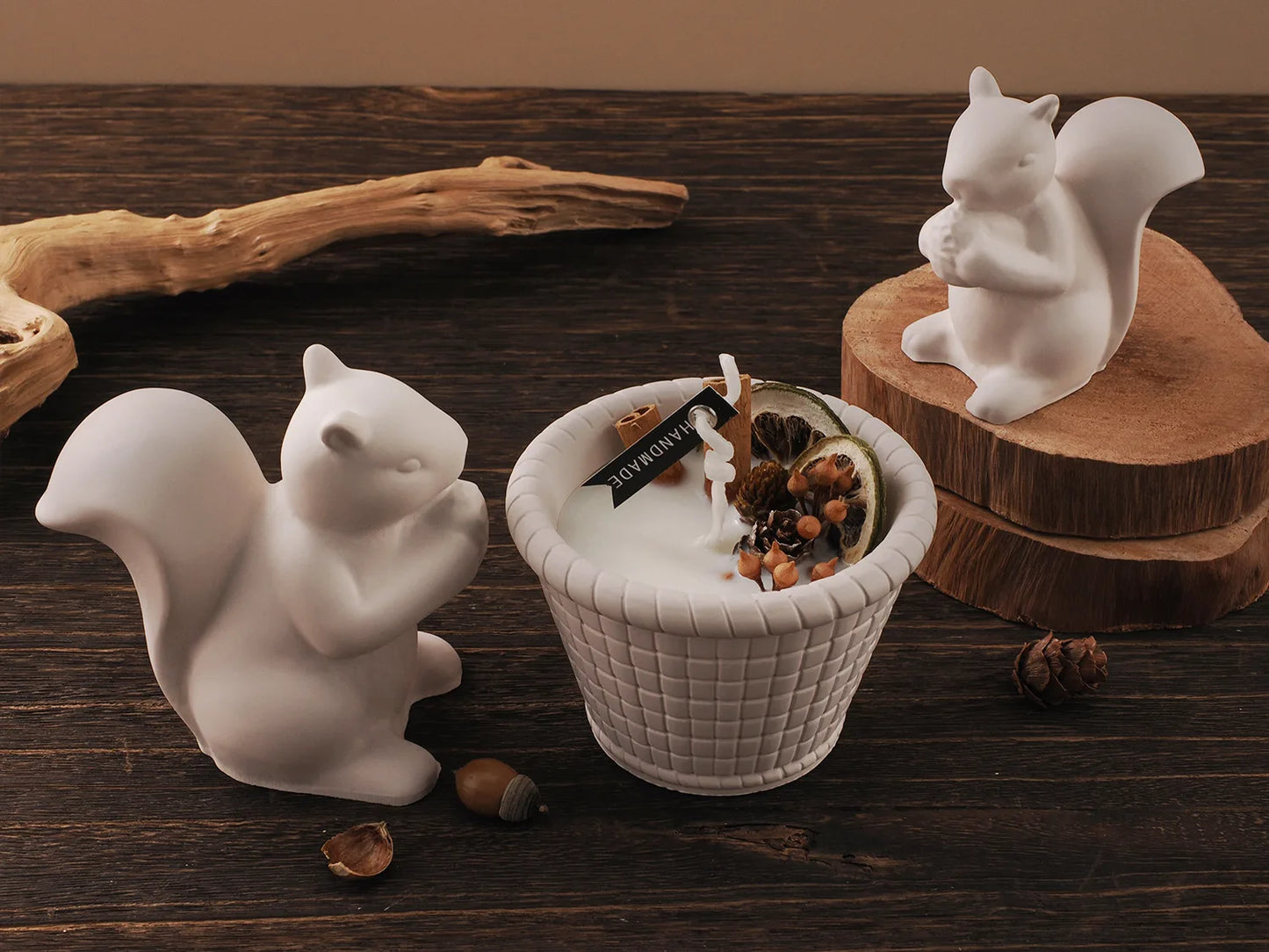 DIY Concrete Bamboo Basket Candle Jar 3D Cute Squirrel Silicone Mold Creative Round Woven Basket Storage Cup Resin Mold Home Dec