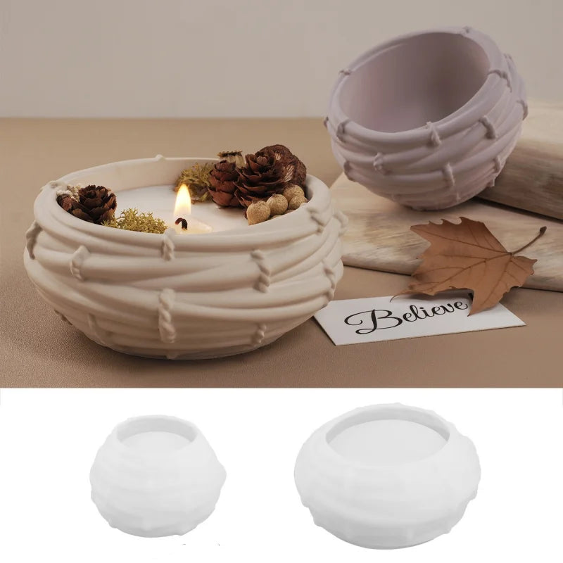 DIY Irregular Mesh Bird Nest Candle Cup Silicone Molds Gypsum Cement Jewelry Storage Box Decoration Ornament Resin Mold Crafts