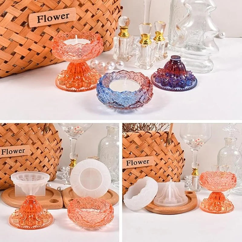 DIY Crystal Epoxy Resin Mold Lotus Candle Holder Mirror Silicone Mold