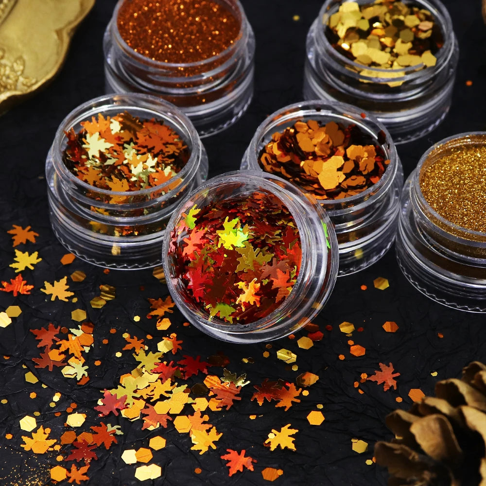 6 Pcs Resin Glitter Autumn Sequins For Epoxy Resin Filling Sweater Effect Powder Maple Leaves Fall Winter DIY Resin Mold Fillers