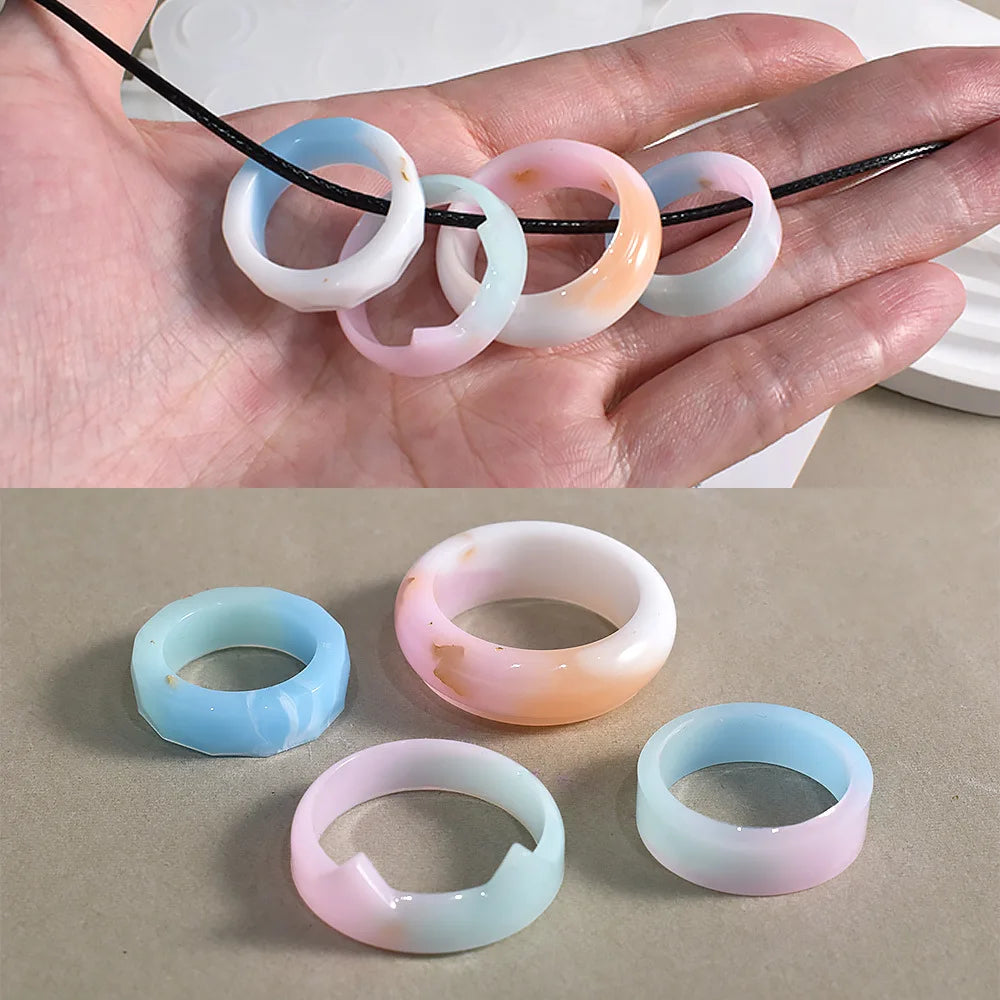 DIY Crystal Flat Rings Epoxy Resin Mold Cat Ear Curved Diamond Dried Flower Ring Silicone Mold Handmade Jewelry Making