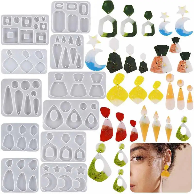 DIY Earring Epoxy Resin Silicone Mold Star Moon Square Droplets Shape Mould For Earring Pendant Epoxy Resin Jewelry Casting Mold