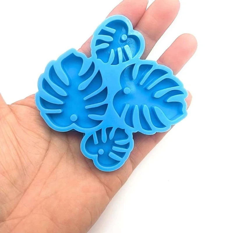 DIY 4 Cavity Monstera Leaf Shape Earrings Silicone Mold with Hole Keychain Necklace Pendant Charms Epoxy Resin Crafting Mould