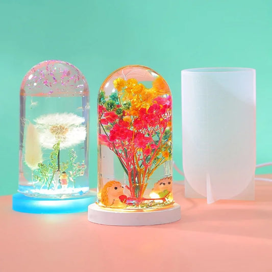 Cylindrical Night Light Ornament Resin Drip Mold DIY Dried Flower Specimen Lamp Holder Silicone Mold Home Decoration Storage