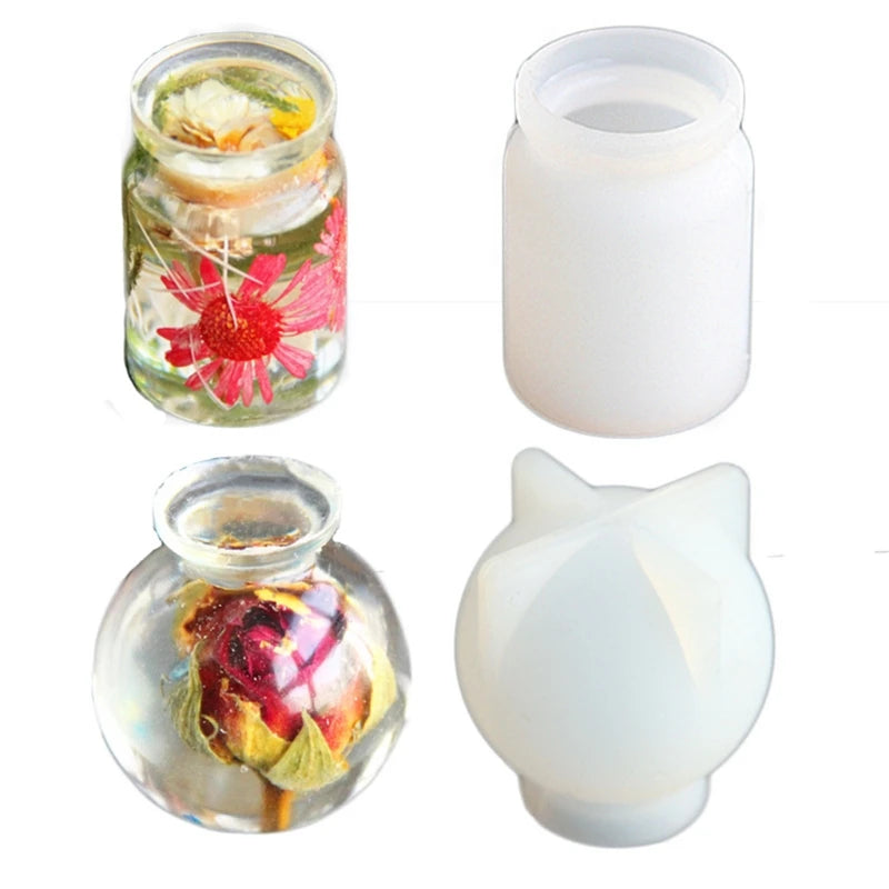 2Pcs Mini Bottle Epoxy Resin Mold Wishing Bottle Small Box Pendant Storage Jar Silicone Molds Resin DIY Earrings Jewelry Making