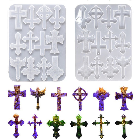 12pcs/set Halloween Cross Pendants Epoxy Resin Mold Silicone Mould for Jewelry Making DIY Crystal Keychain Crafts Casting Tools