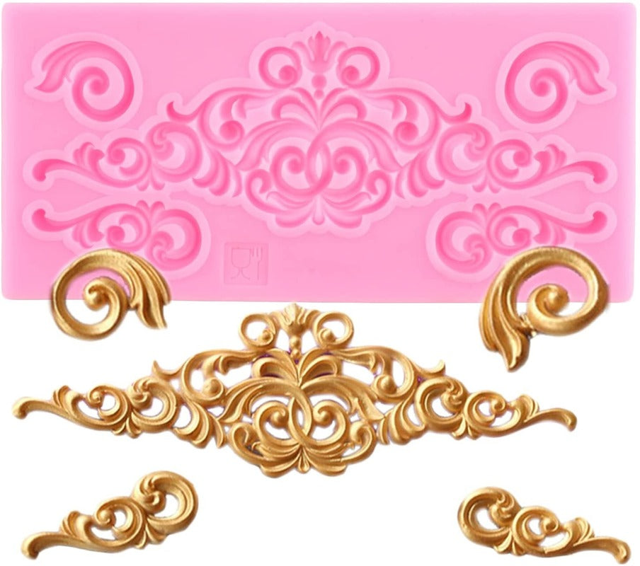 Baroque Fondant Mold Lace Scroll Embossed key Silicone Mold for Cake Border Decoration Jewelry Polymer Clay Candy Chocolate