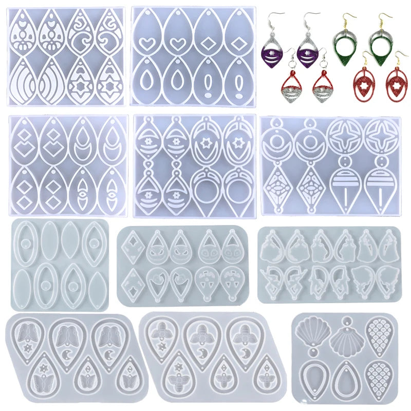 Droplet Shape Earring Pendant Silicone Mold Crystal Epoxy Resin Hollowed Out Earring Molds Creative Jewelry Necklace Pendans