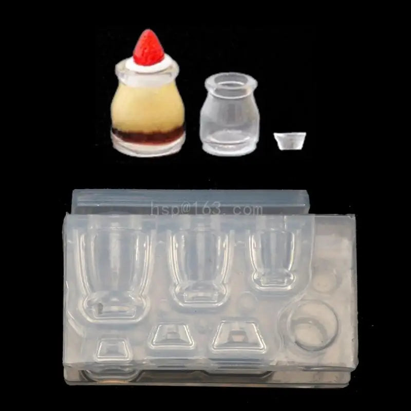 3D Small Glass Bottle Resin Mold Drink Bottle Jar Goblet Cup Simulated Food Mini Cake Cup Silicone Resin Mold Craft Tool