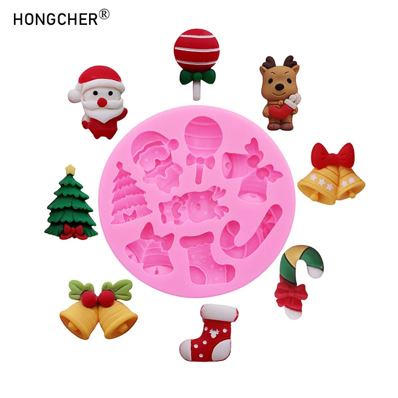 Christmas Series Bells Christmas Tree Snowman Snow House Fondant Cake Silicone Mold DIY Resin Jewelry Accessories Drip Mould