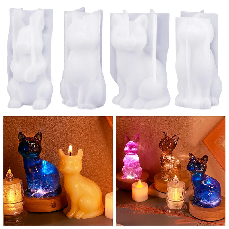 DIY Cute Animal Crystal Drop Glue 3D Mold Easter Rabbit Cat Dog Silicone Mold For Candle Making Home Table Decoration Crafts