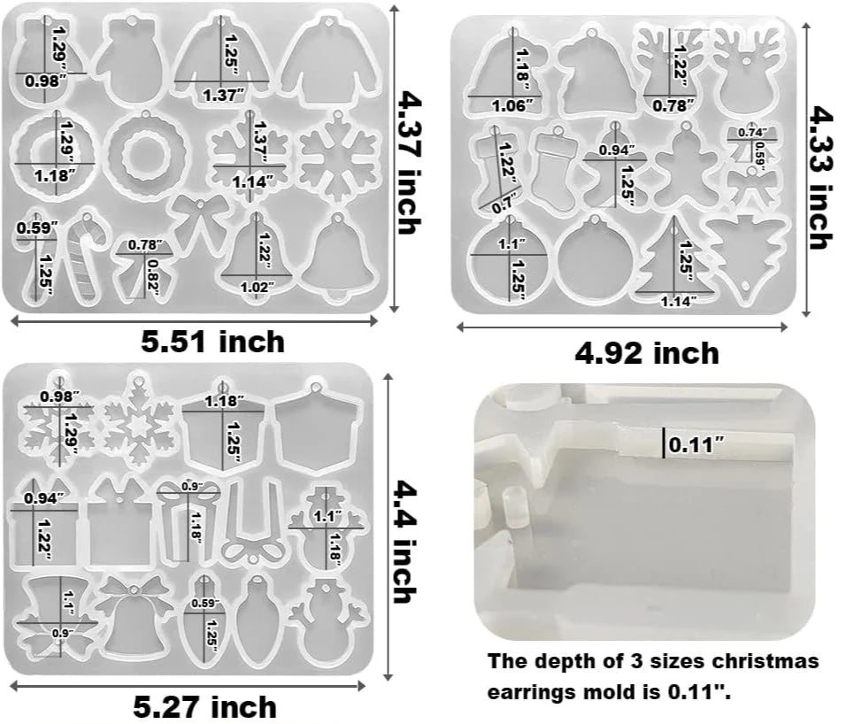 Christmas Earring Mold Resin Silicone Christmas Tree Elk Snowflake Keychain Epoxy Casting Mold for DIY Craft Jewelry Making