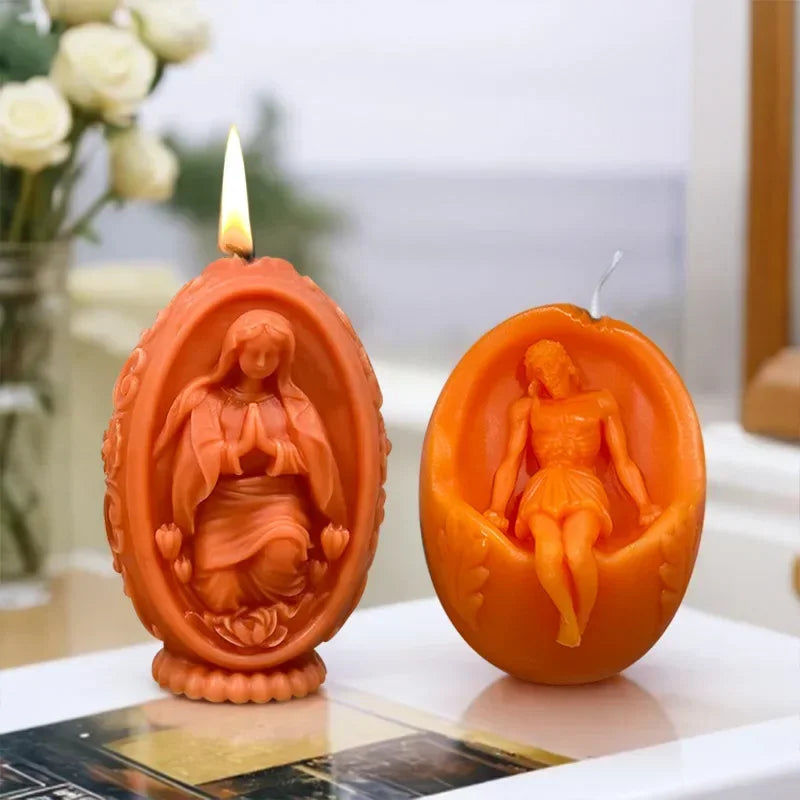 3D Easter Jesus Egg Candle Silicone Mold Virgin Mary Easter Egg Candle Mould Resin Jesus Egg Gypsum Molds Easter Gift