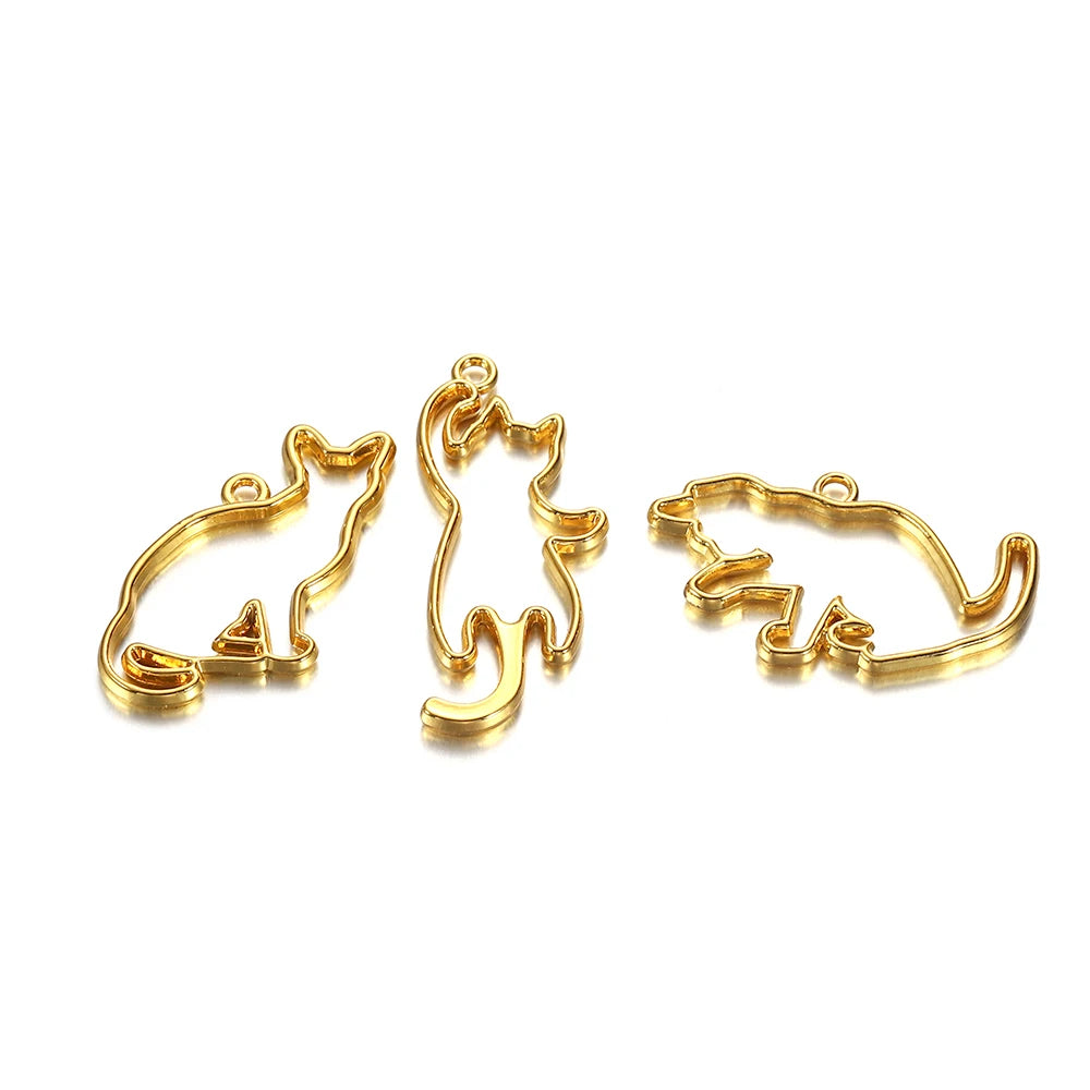 5Pcs/Set Metal Frame DIY Jewelry Necklace Pendant Gold Kitten Cat Cute Hollow Frames UV Epoxy Resin Tools Accessories Handmade