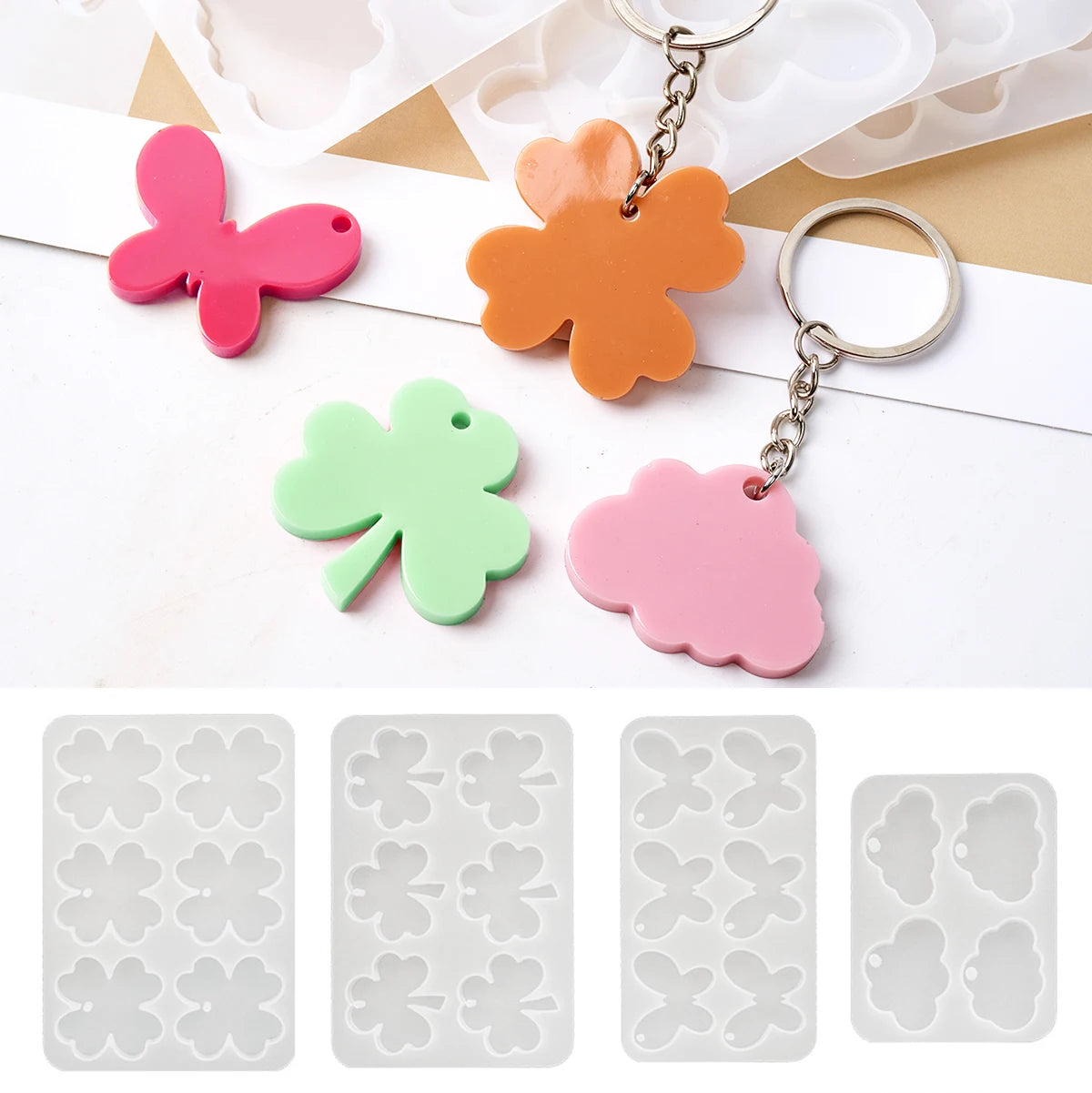 Clover Series Resin Pendant Mould Butterfly Cloud Lucky Clover DIY Scented Gypsum Hanging Ornament Keychain Crafts Silicone Mold