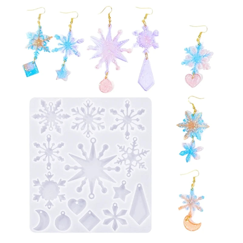 Christmas Earrings Mold Epoxy Resin Silicone Molds DIYs Snowflake Pendant Earring Mold Keychain Epoxy Resin Jewelry Tool