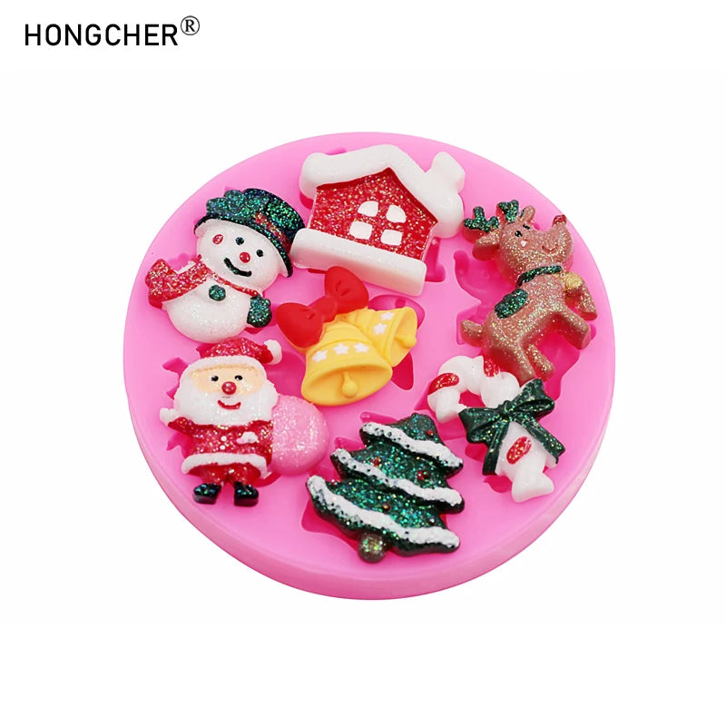 Christmas Series Bells Christmas Tree Snowman Snow House Fondant Cake Silicone Mold DIY Resin Jewelry Accessories Drip Mould