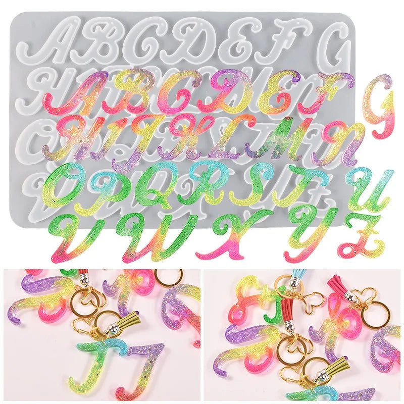 26 English Letter Keychain Silicone Mold DIY Earrings Pendant Decoration Jewelry Accessories Food Ice Baking Epoxy Resin Molds