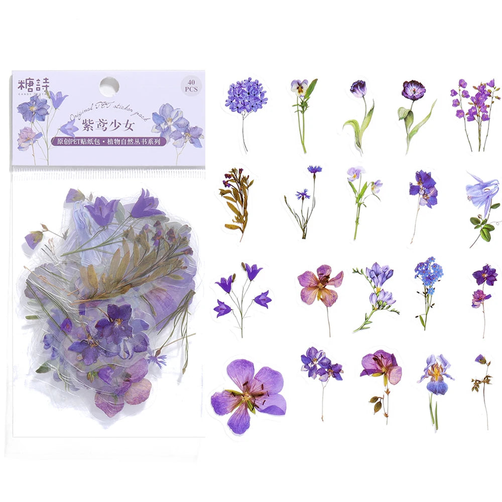 40Pcs/Bag Plant Nature Flower Decorative PVC Sticker Epoxy Resin Crafts Fillers Material for DIY Epoxy Resin Molds Book Decor