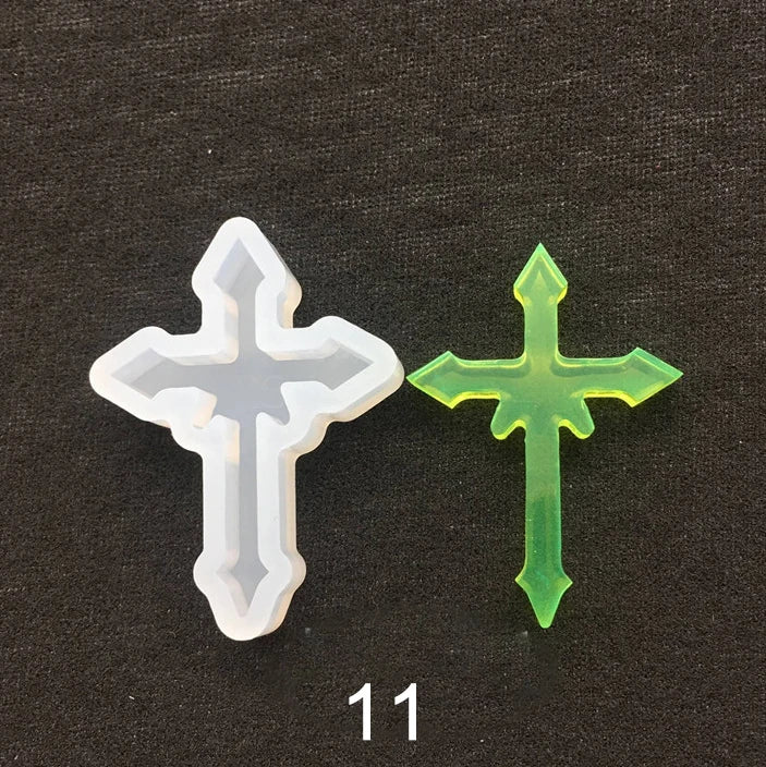 12pcs/set Halloween Cross Pendants Epoxy Resin Mold Silicone Mould for Jewelry Making DIY Crystal Keychain Crafts Casting Tools