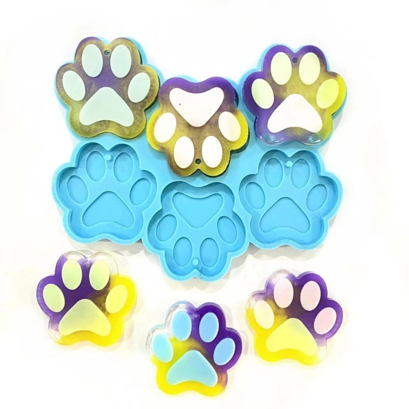 DIY 6 Cavity Cat Paw Shape Earrings Silicone Mold with Hole Necklace Keychain Pendant Charms Hanging Ornament Epoxy Resin Mould