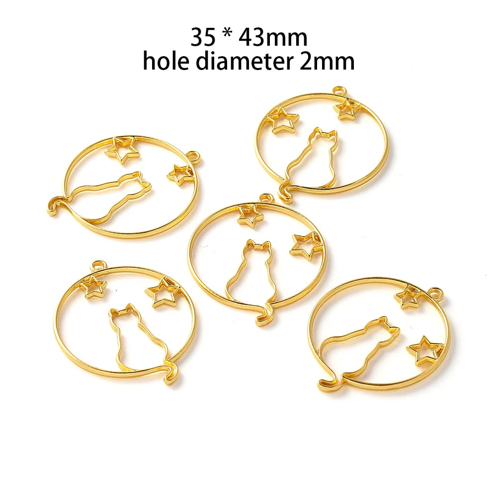 5Pcs/Set Metal Frame DIY Jewelry Necklace Pendant Gold Kitten Cat Cute Hollow Frames UV Epoxy Resin Tools Accessories Handmade