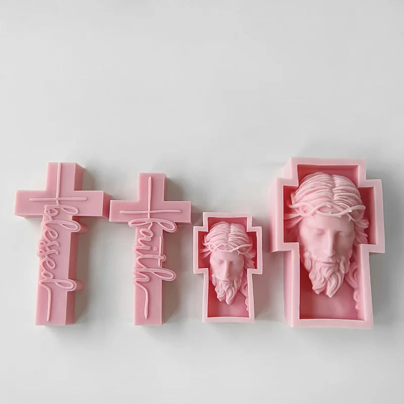 DIY Sculpture Portrait Face Silicone Mold Jesus Cross Aroma Candle Resin Plaster Ornament Mold Home Decor Crafts Making Molds