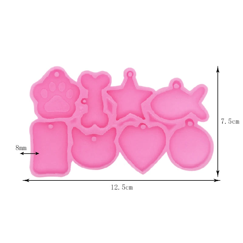 Dog Tag Bone Shaped Kitten Claw Keychain Mold DIY Resin Mold Crystal Epoxy Silicone Mold Pendant Jewelry Making Casting Mould