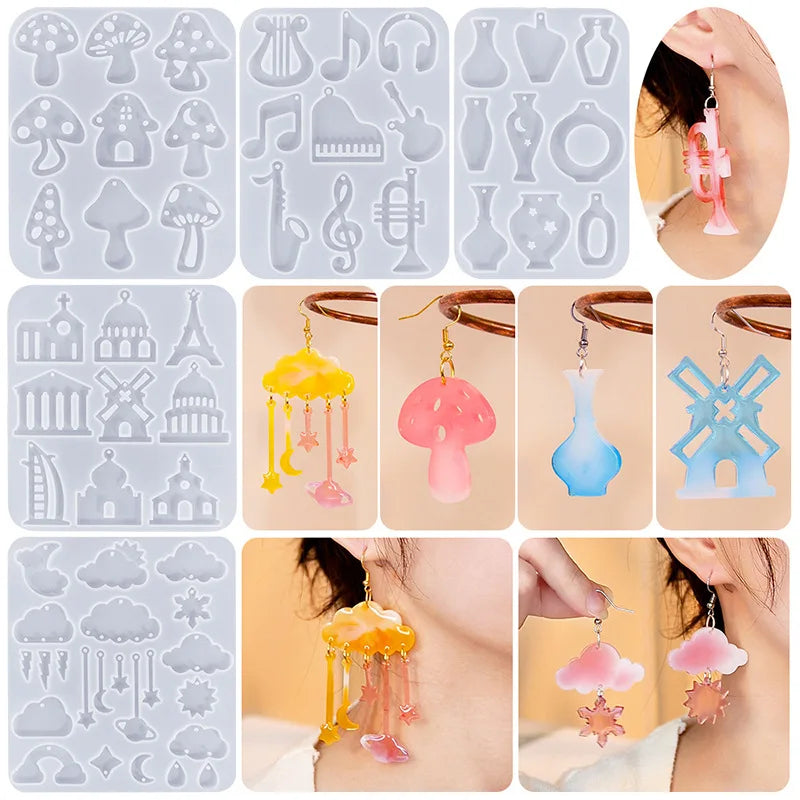 DIY Earrings Crystal Epoxy Resin Mushroom Vase Cloud Castle Musical Instrument Pendant Silicone Mold