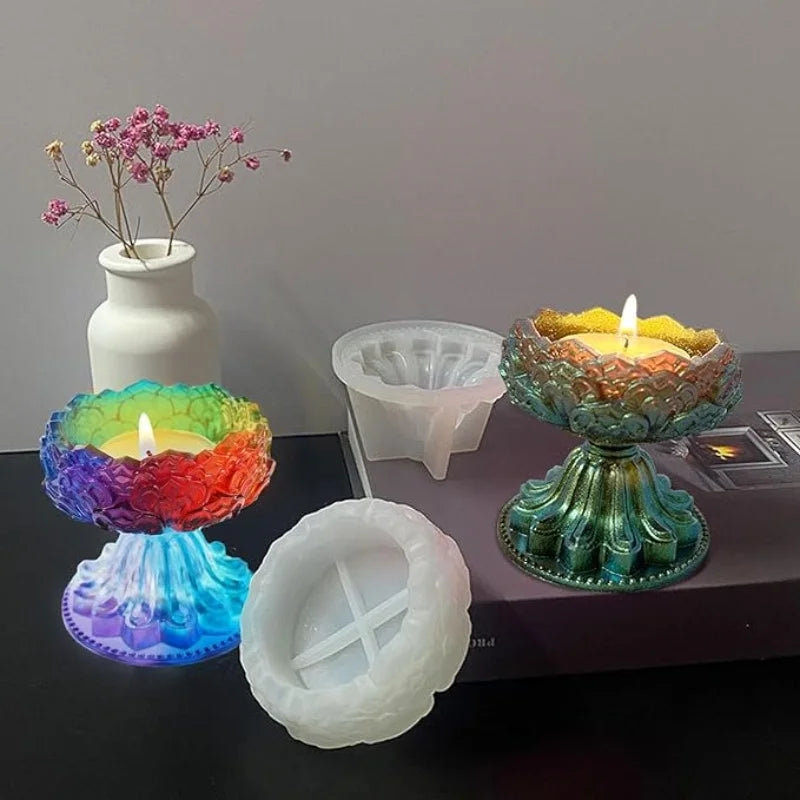 DIY Crystal Epoxy Resin Mold Lotus Candle Holder Mirror Silicone Mold