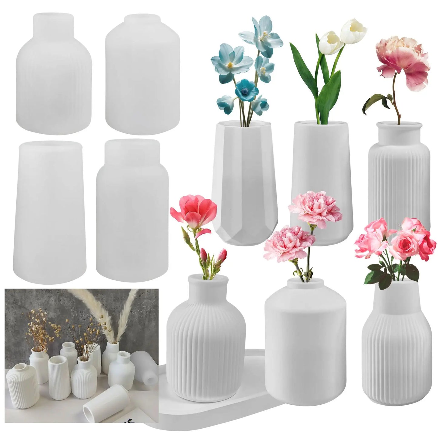 DIY Vase Ornament Silicone Mold Gypsum Flower Arrangement Storage Jar Desktop Table Epoxy Resin Mold Home Handicrafts Decoration