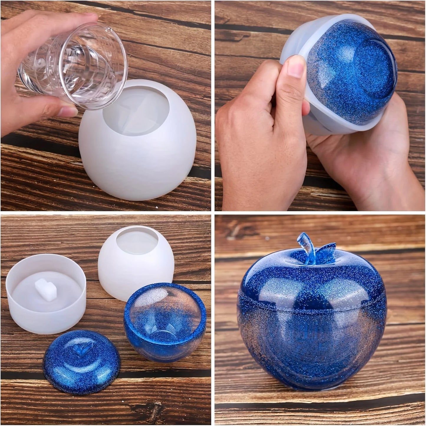 1set Apple Shaped Jar Mold With Lid, Storage Box Resin Mold, Apple Box Candle Holder Silicone Mold For Resin Casting