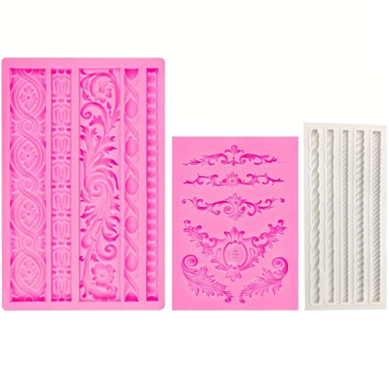 Baroque silicone mould rope embossed chocolate royal flower lace decorative mould is suitable for cake candy clay resin