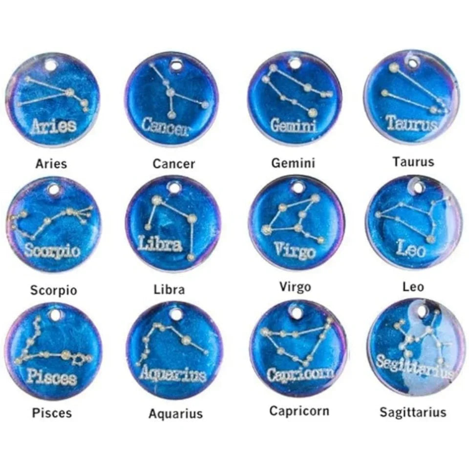 12 Zodiac Constellation Resin Molds, Round Zodiac Sign Epoxy Resin Molds for Jewelry Making DIY Craft, Resin Keychains, Clay Cra