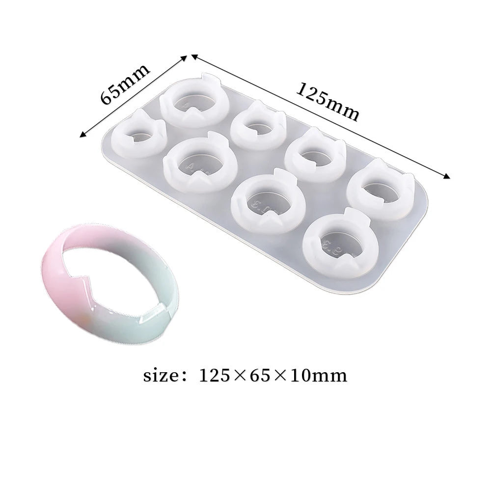 DIY Crystal Flat Rings Epoxy Resin Mold Cat Ear Curved Diamond Dried Flower Ring Silicone Mold Handmade Jewelry Making