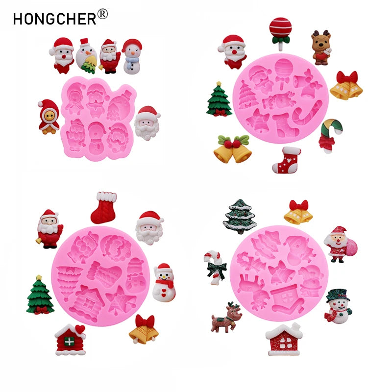 Christmas Series Bells Christmas Tree Snowman Snow House Fondant Cake Silicone Mold DIY Resin Jewelry Accessories Drip Mould