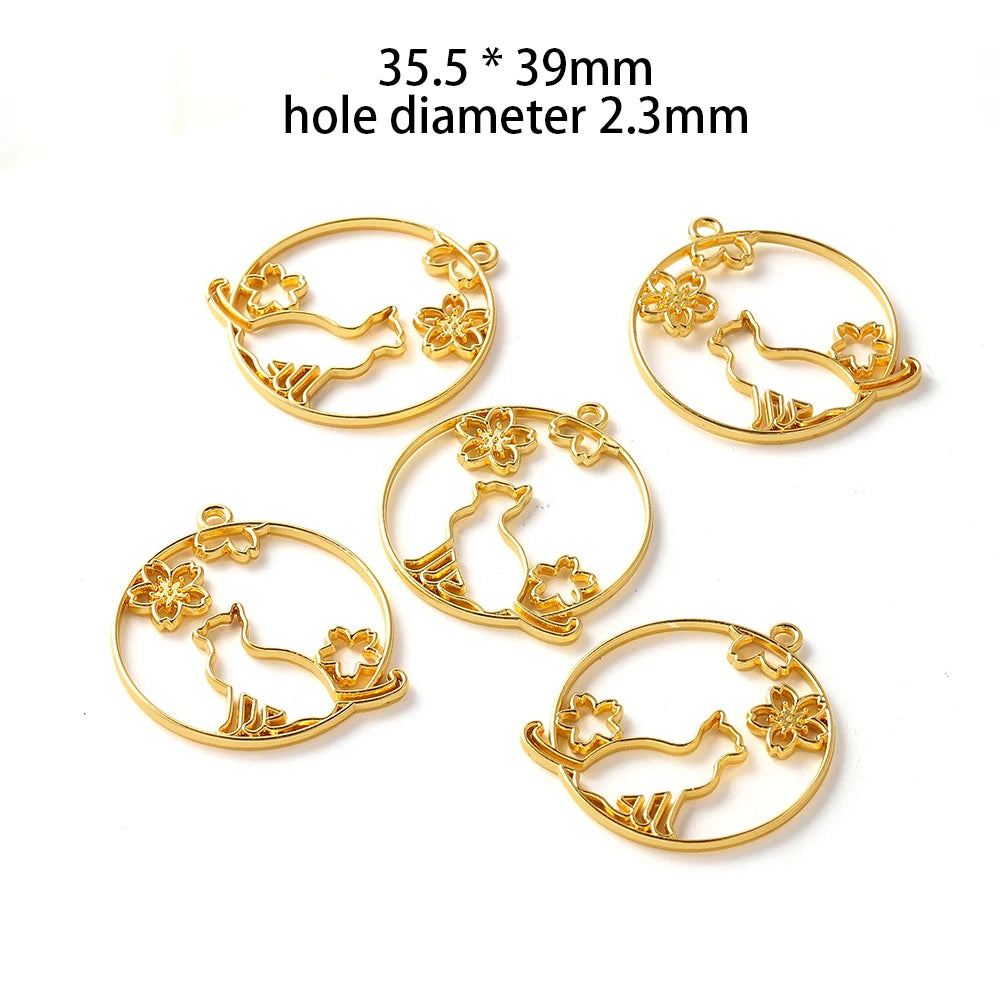 5Pcs/Set Metal Frame DIY Jewelry Necklace Pendant Gold Kitten Cat Cute Hollow Frames UV Epoxy Resin Tools Accessories Handmade