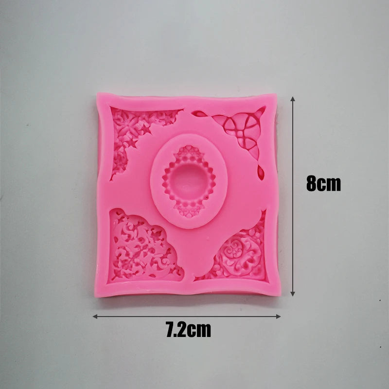 Baroque Fondant Mold Lace Scroll Embossed key Silicone Mold for Cake Border Decoration Jewelry Polymer Clay Candy Chocolate