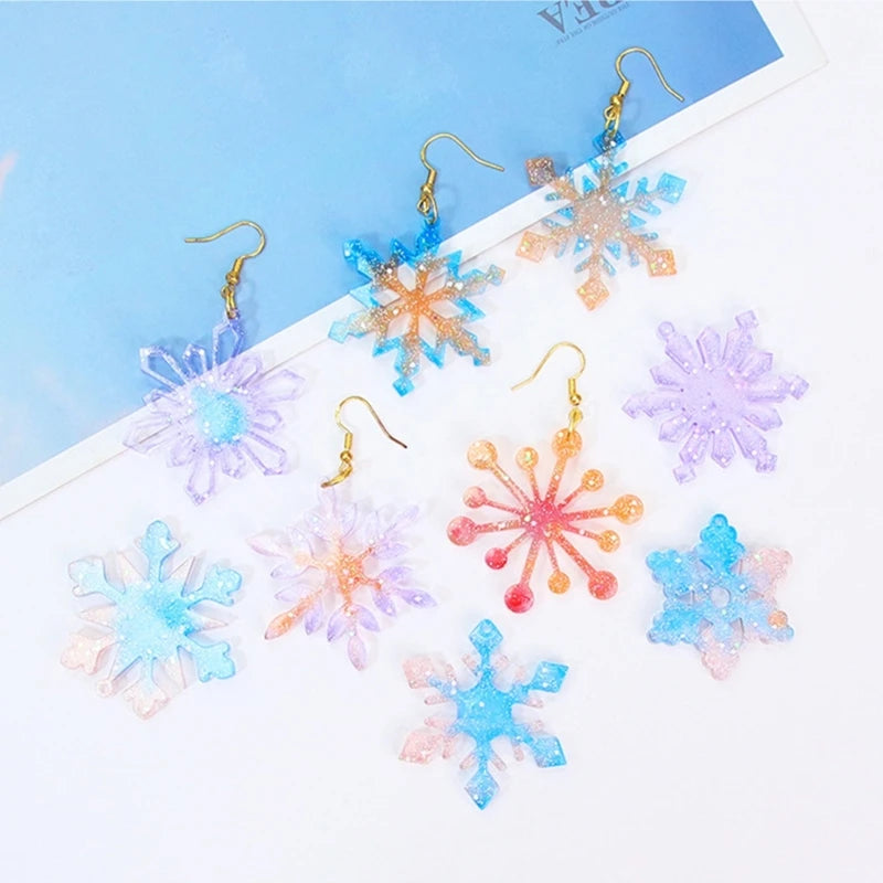 Christmas Earrings Mold Epoxy Resin Silicone Molds DIYs Snowflake Pendant Earring Mold Keychain Epoxy Resin Jewelry Tool