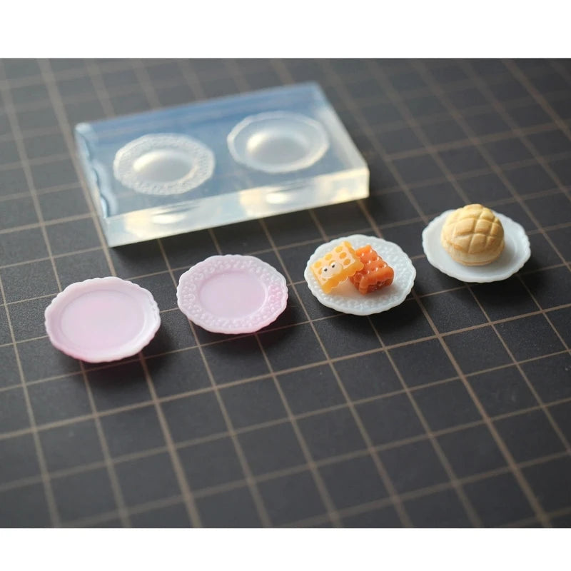 DIY Cute Mini Round Disc Charm Silicone Mold Handmade Miniature Food Cake Fondant Tray Plate Ornament Epoxy Resin Casting Mould