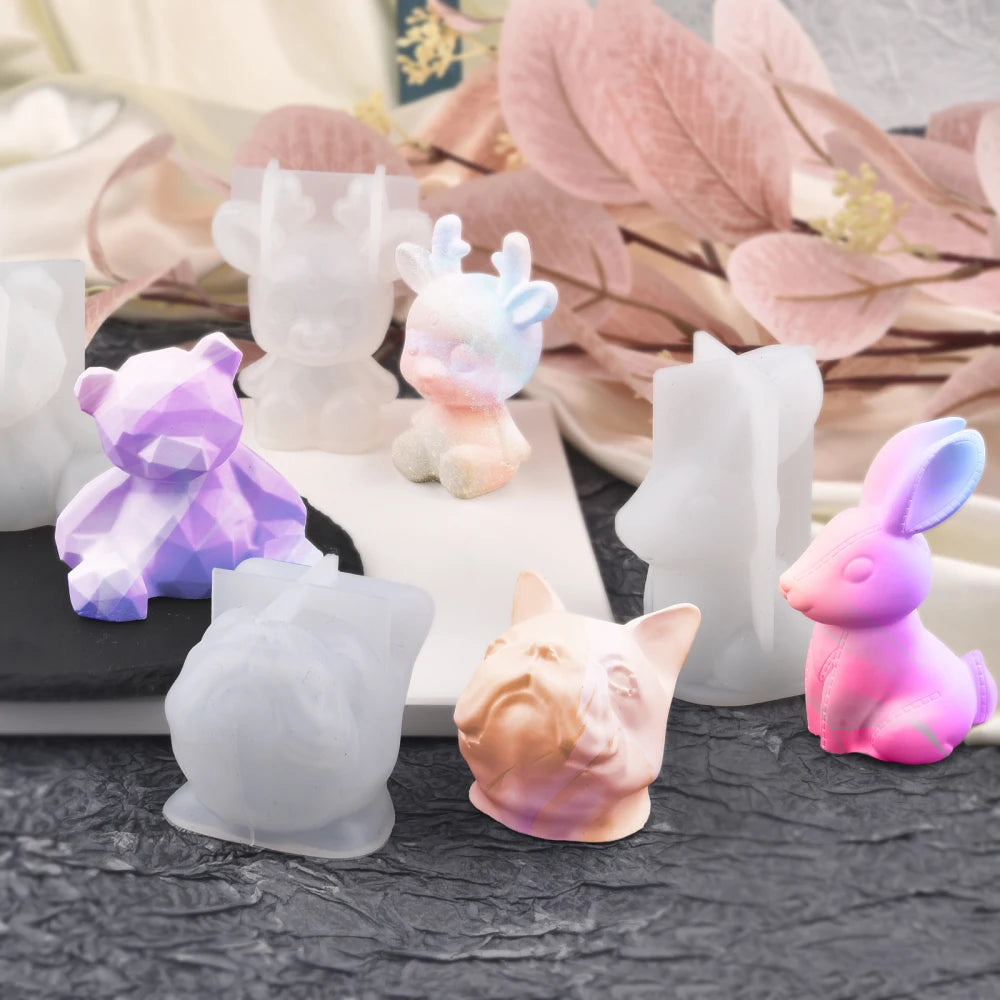 DIY Cute Animal Crystal Drop Glue 3D Mold Easter Rabbit Cat Dog Silicone Mold For Candle Making Home Table Decoration Crafts