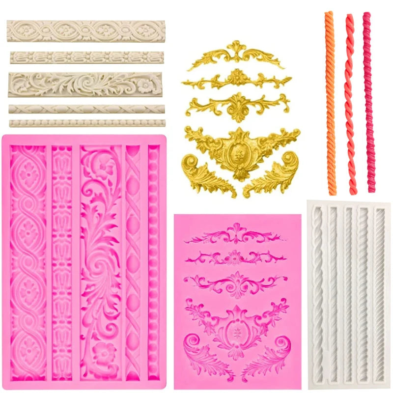 Baroque silicone mould rope embossed chocolate royal flower lace decorative mould is suitable for cake candy clay resin