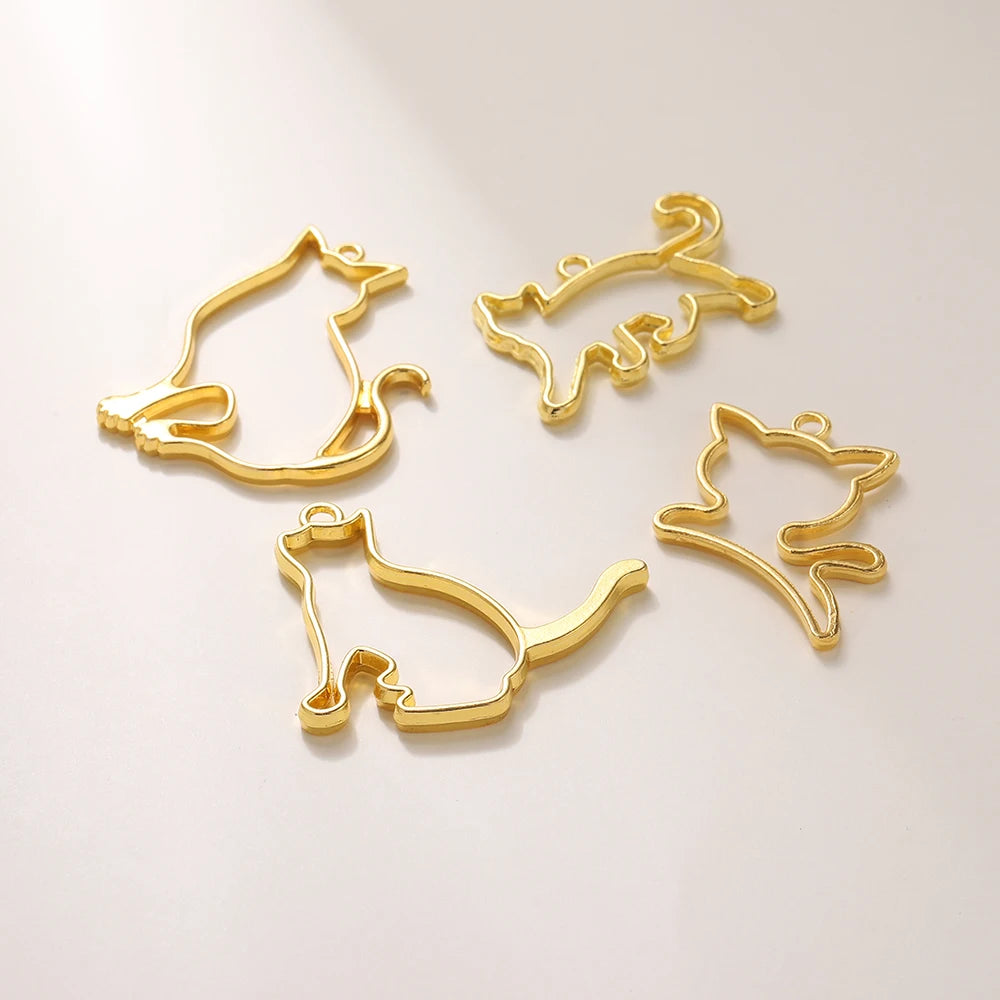 5Pcs/Set Metal Frame DIY Jewelry Necklace Pendant Gold Kitten Cat Cute Hollow Frames UV Epoxy Resin Tools Accessories Handmade