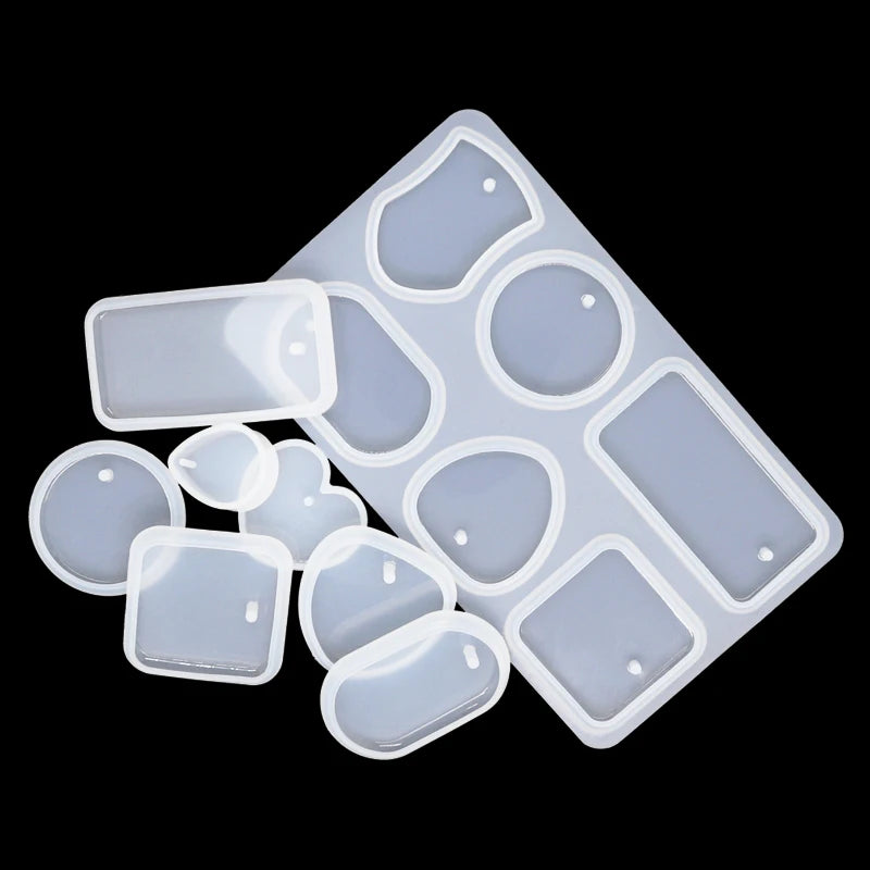 1/6/10pcs Keychain Pendant Mold Set DIY Pendant Resin Mold Crystal Epoxy Silicone Mold Round Rectangle Pendants Jewelry Making