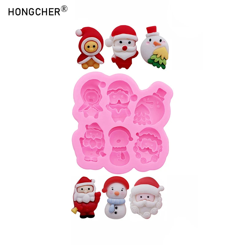 Christmas Series Bells Christmas Tree Snowman Snow House Fondant Cake Silicone Mold DIY Resin Jewelry Accessories Drip Mould