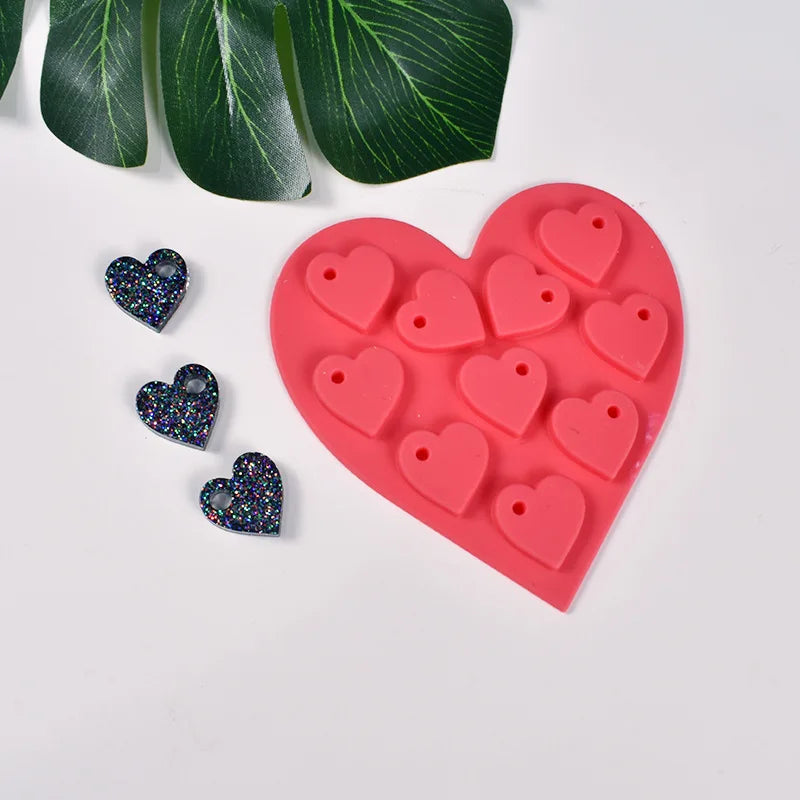 DIY Pendant Crystal Epoxy Resin Mold Heart Shaped Earrings With Holes Love Valentine's Day Chocolate Silicone Mold